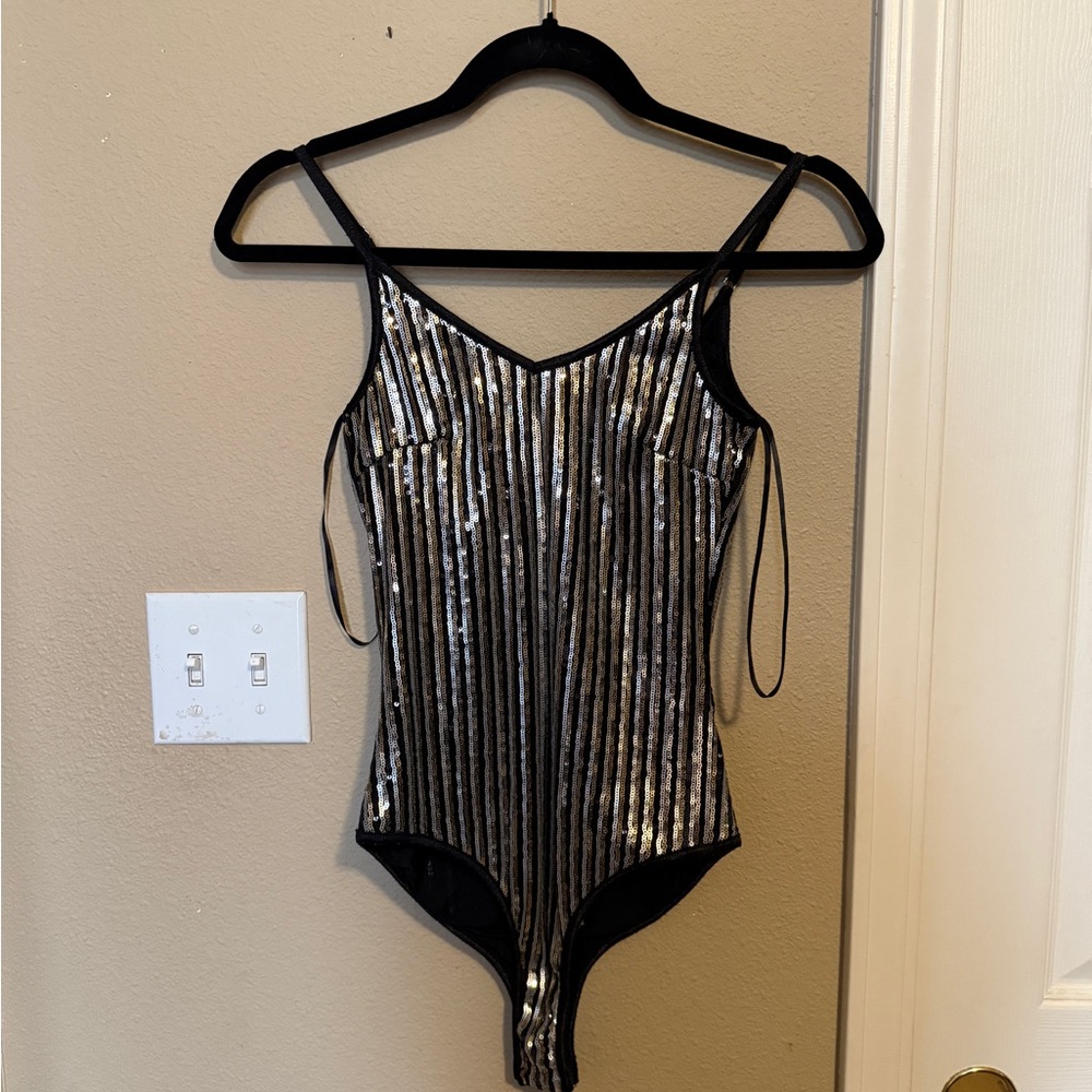 Tobi Silver and Black Metallic Bodysuit